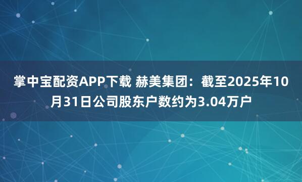 掌中宝配资APP下载 赫美集团：截至2025年10月31日公司股东户数约为3.04万户